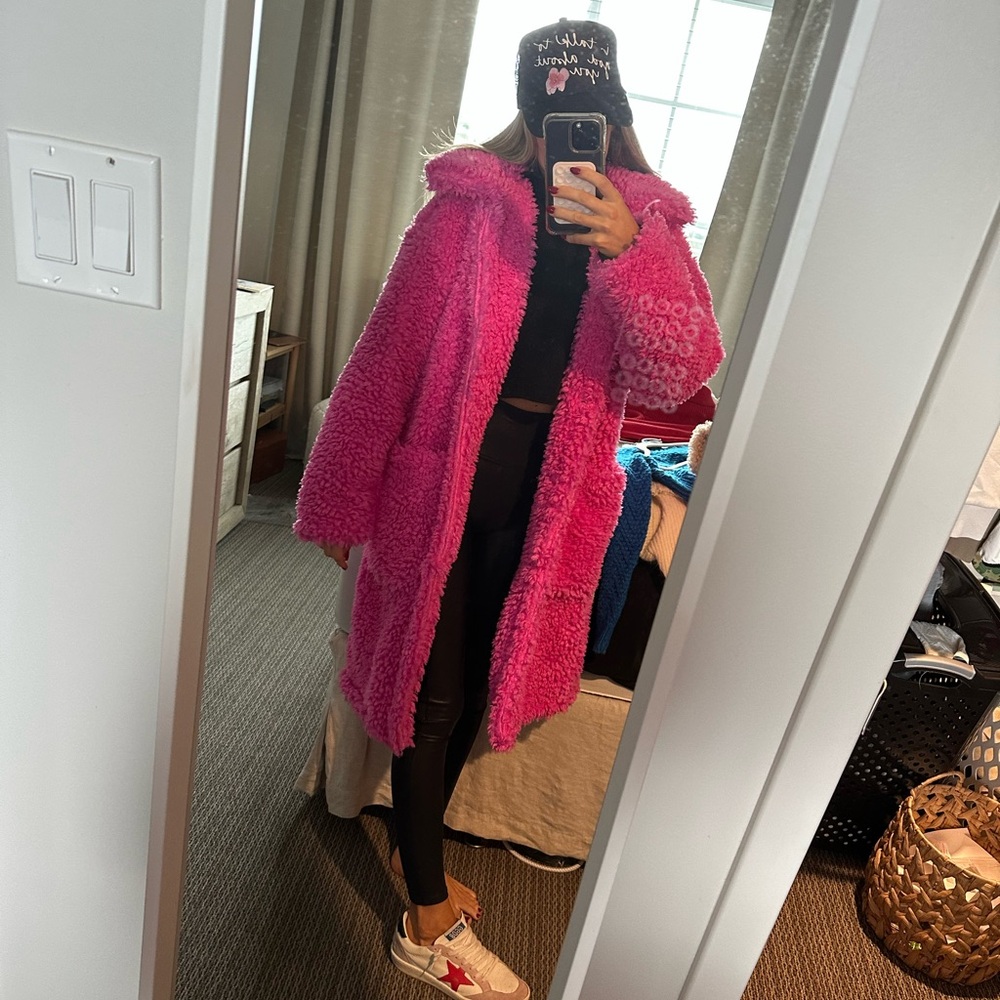 Chic Hot Pink Faux Fur Coat